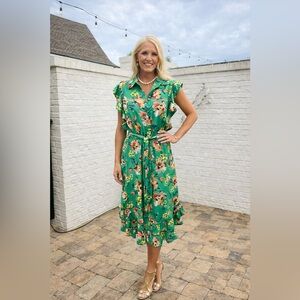 Ralph Lauren Green Floral Belted Dress Size 8